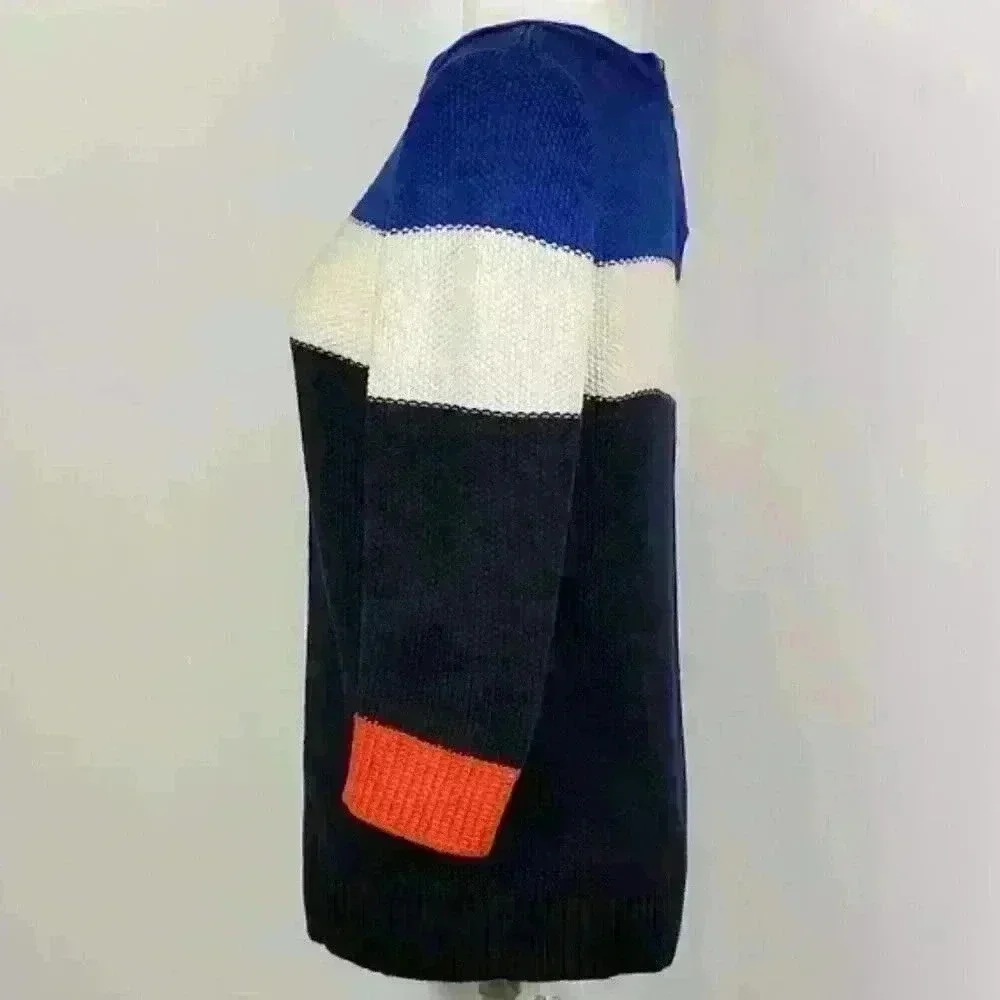 Talbots Knit Sweater 100% Cotton Quarter Sleeves Color Block Blue White Black - Picture 2 of 6
